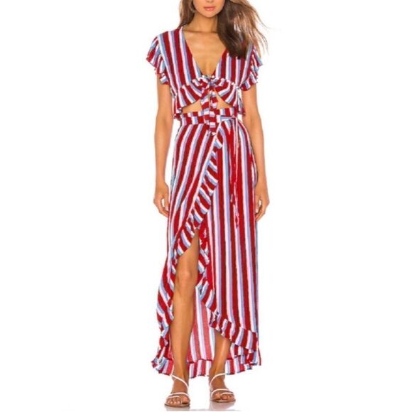 Lovers and Friends Waves For Days Crop Top Ruffle Sleeve Americana Stripe Sz S - Picture 7 of 7